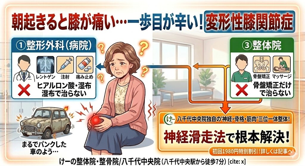 膝が痛い、一歩目　八千代市